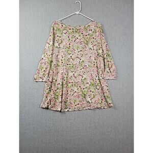 J. Jill Love Linen Colorful Floral Tie Back Drop Waist 3/4 Sleeve Blouse Large